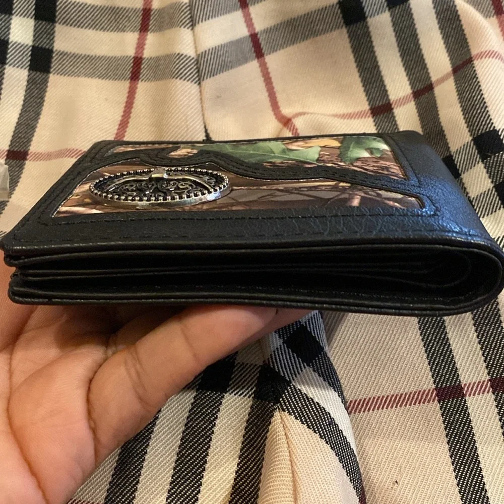 Mens Western Bi Fold Faux Leather Wallet Camo Black